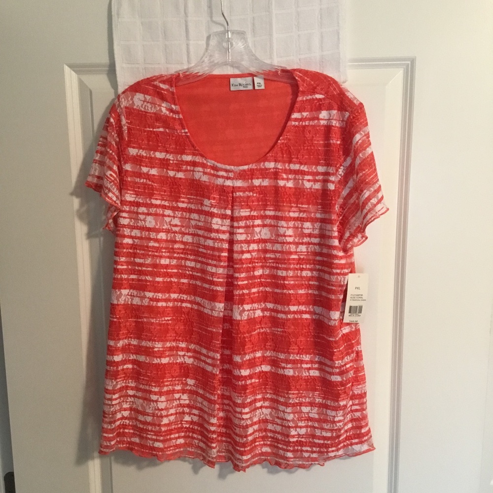 Kim Rogers Ladies Lace Top Coral/White Size PXL NWT